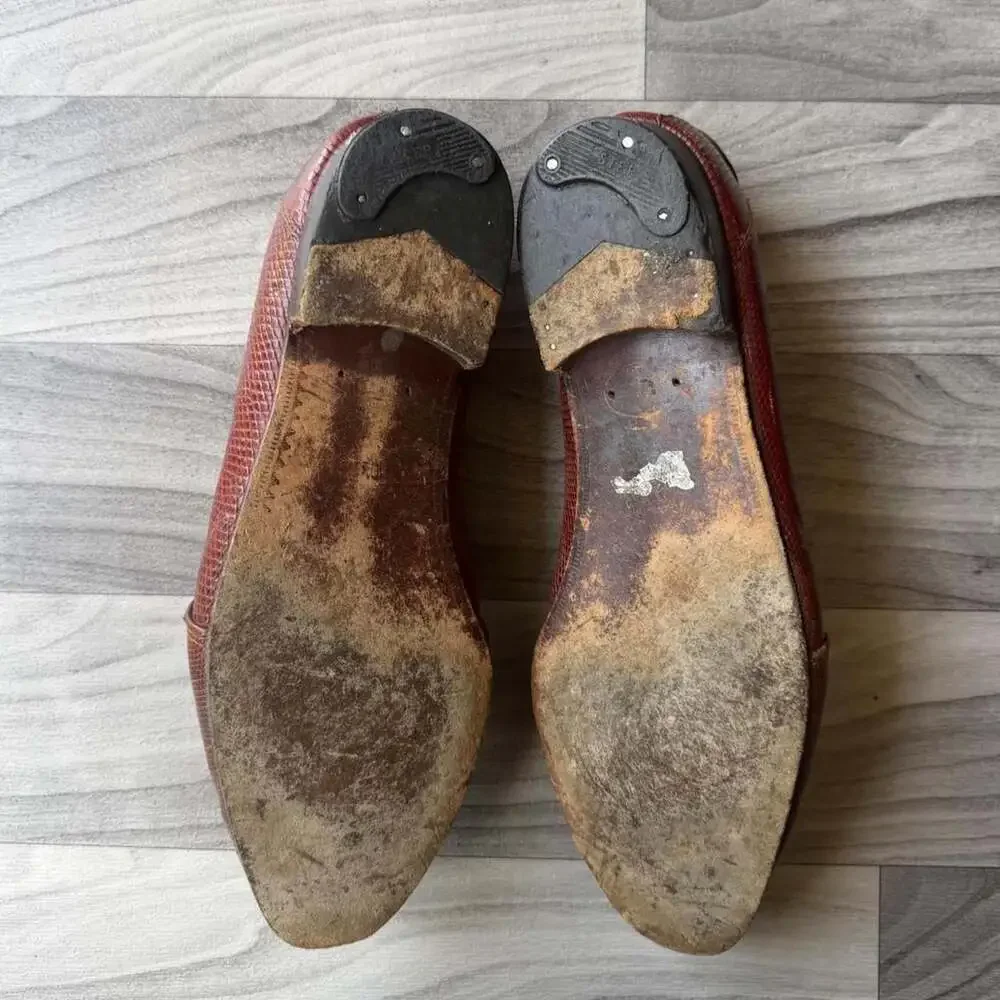 Vintage Stacy Adams Lizard Embossed Tassel Loafers Burgundy 10.5 C